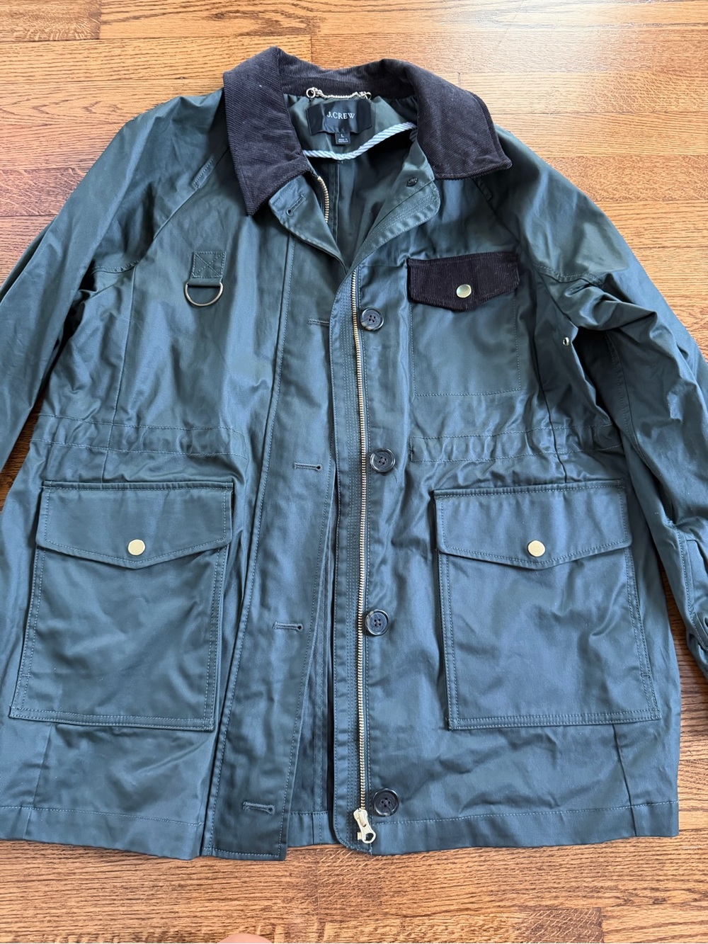 J. Crew Olive Green Field Jacket with Dark Corduroy Collar